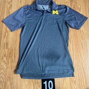 Men’s Michigan Striped Polo Shirt with Yellow Logo M